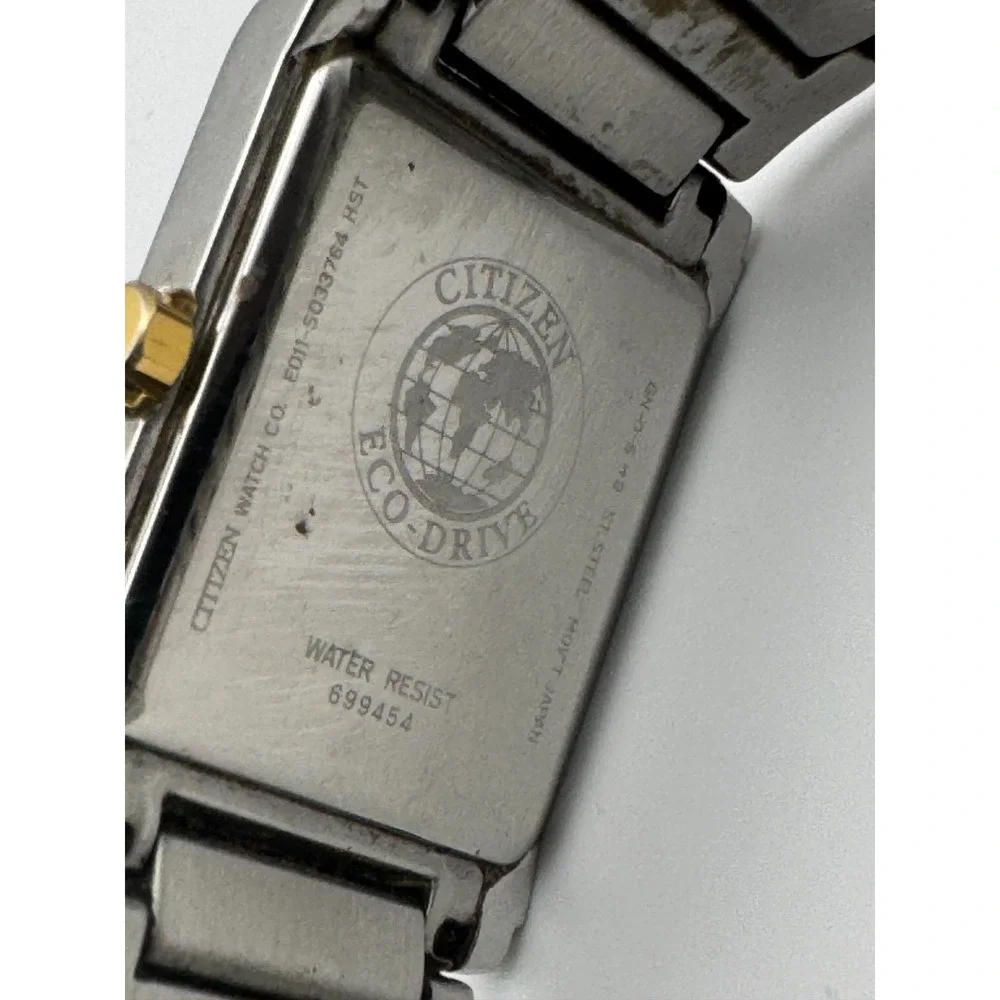 Citizen Eco-Drive Mens Watch  Rectangular Two Tone White Dial Date Working READ